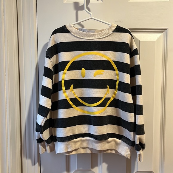 Zara Black and White Striped Sweatshirt with Yellow Smiley - Picture 5 of 5